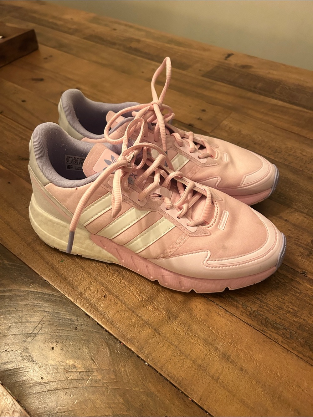 adidas Women’s Light Pink Athletic Sneakers with White Stripes